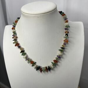 beaded stone necklace costume jewelry neutral natural bohemian boho